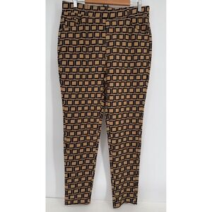 Bae City Tan Black Geometric Square Print Slim Leg Pull On Pants Plus Sz 2X